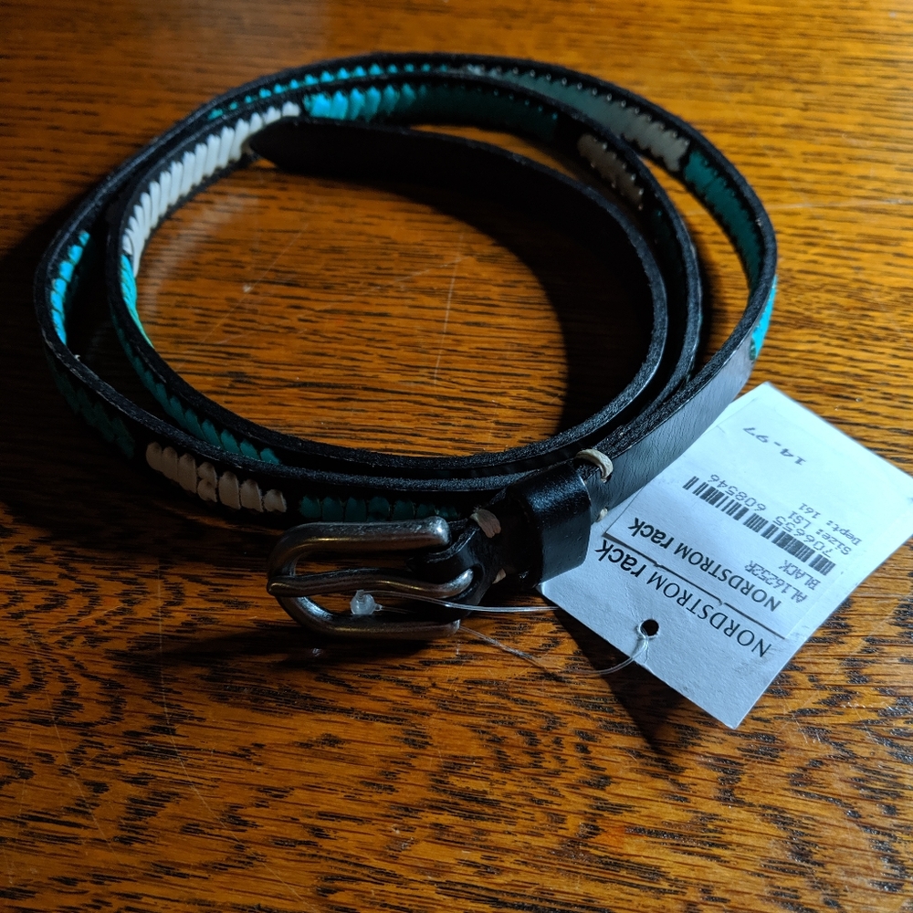 Belt Leather Black Turquoise Gray Statement Piece